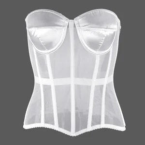 Women's Breathable Mesh Corset Sexy Bustier Waist Slimmer Crop Tops Transparent Overbust Cups Lace Boned Shaping Bodice