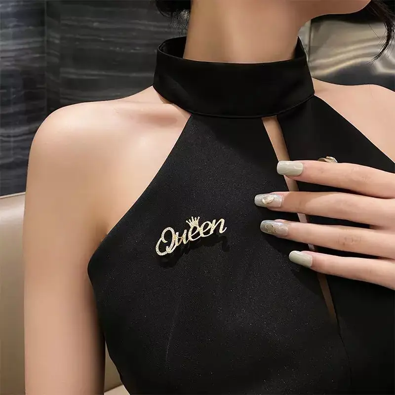 Personality Queen Alphabet Zircon Crown Custom Name White Gold Plated Fashion Brooch