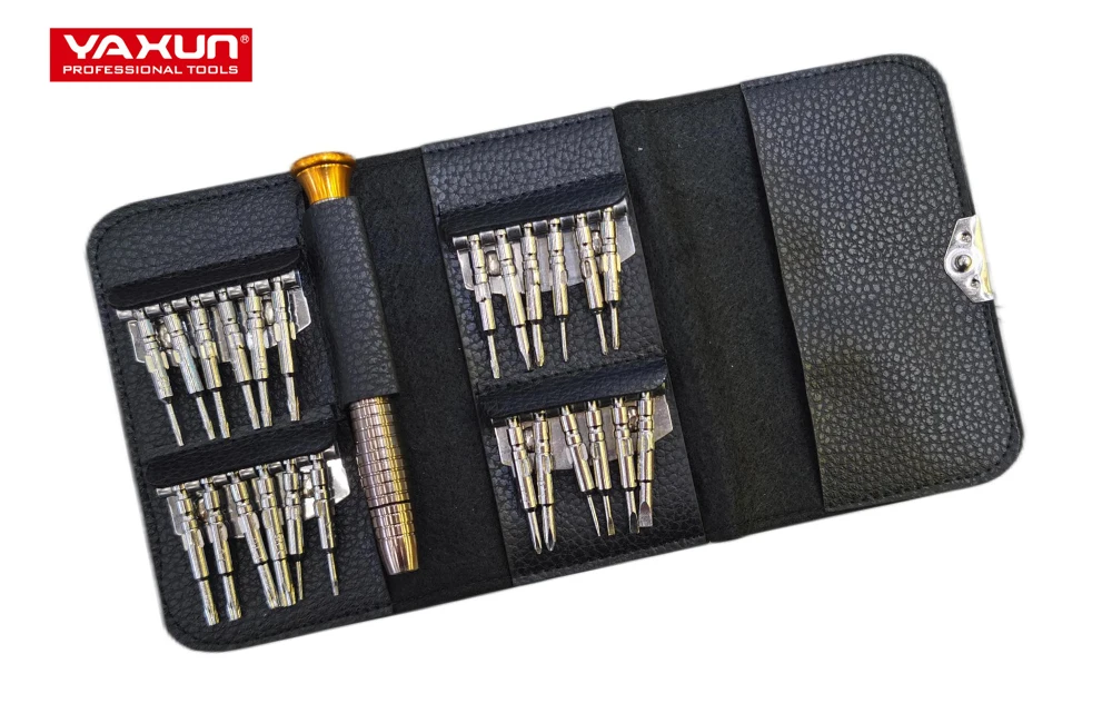 مجموعة مفكات براغي YAXUN YX6025, مجموعة مفكات براغي للهواتف المحمولة مكونة من 24 قطعة بمحفظة ، مجموعة مفكات براغي لإصلاح الهاتف المحمول ، مجموعة أدوات لأجهزة Iphone وipad وlatop