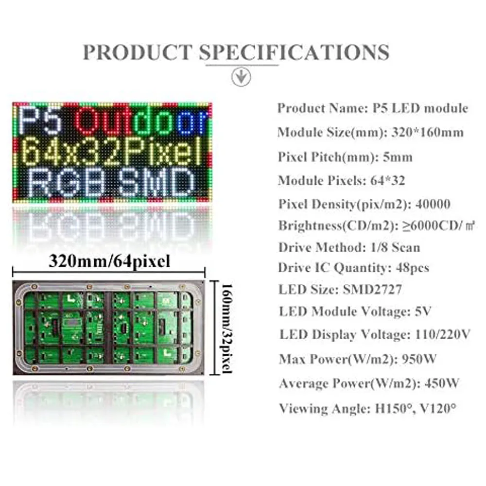 P5 Outdoor LED Display Module 320 X 160mm for Indoor and Outdoor Use ...