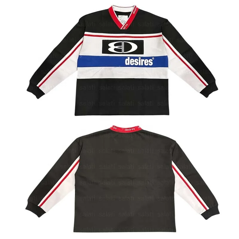 Salati Custom T-shirt V Neck Patchwork Oversized Boxy Full Long Sleeve T Shirts Baseball Soccer Football Ice Hockey Jersey Men