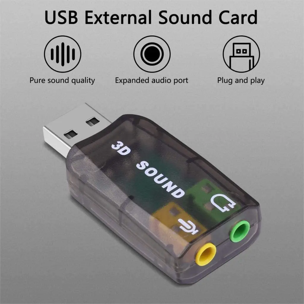 3D External Drive-Free USB Sound Card 5.1 Channel USB Audio Adapter with 3.5mm Audio Jacks
