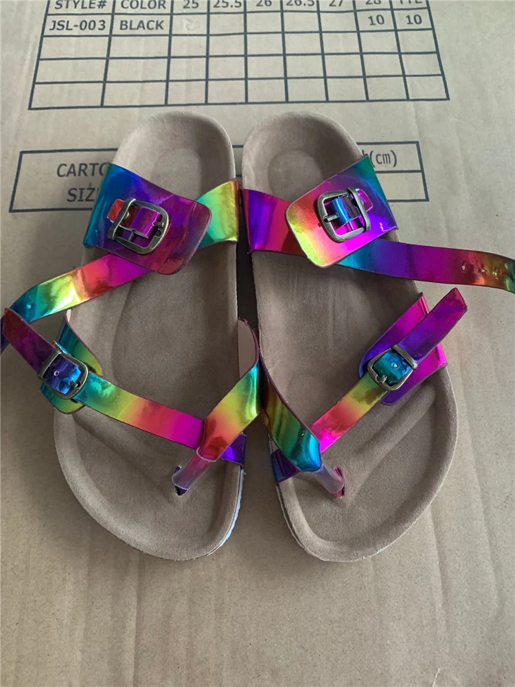 Rainbow colored flip flops hot sale