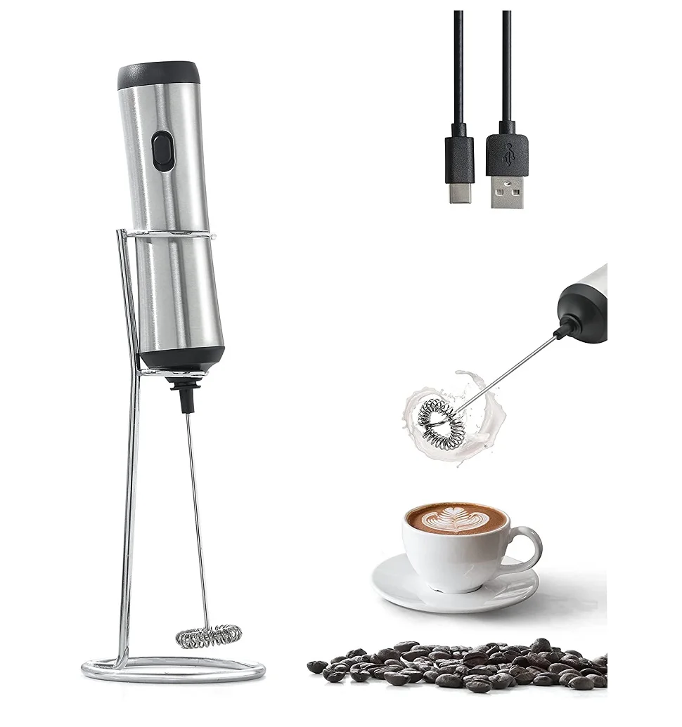 Electric Milk Frother USB Rechargeable Handheld Blender Foamer