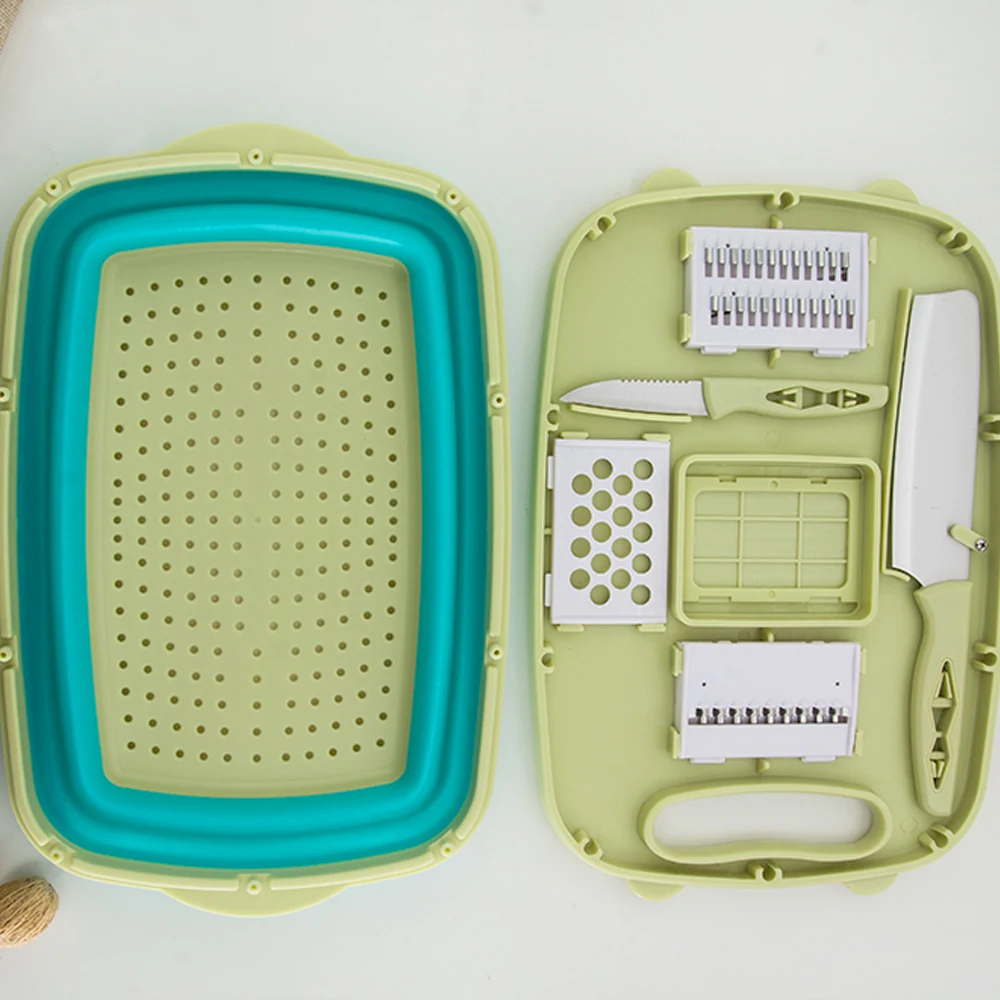 Xingye Food Grade Plastic Multi Function Kitchen Utensils for Cookware Vegetable Slicer Cutting Chopping Block With Drain Basket