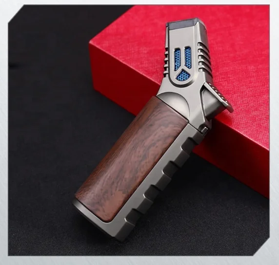 Powerful Windproof 4 Jets Torch Butane Gas Lighter Outdoor BBQ Cigar Jet Flames Blow Torch Lighter Custom Logo With Safe Lock