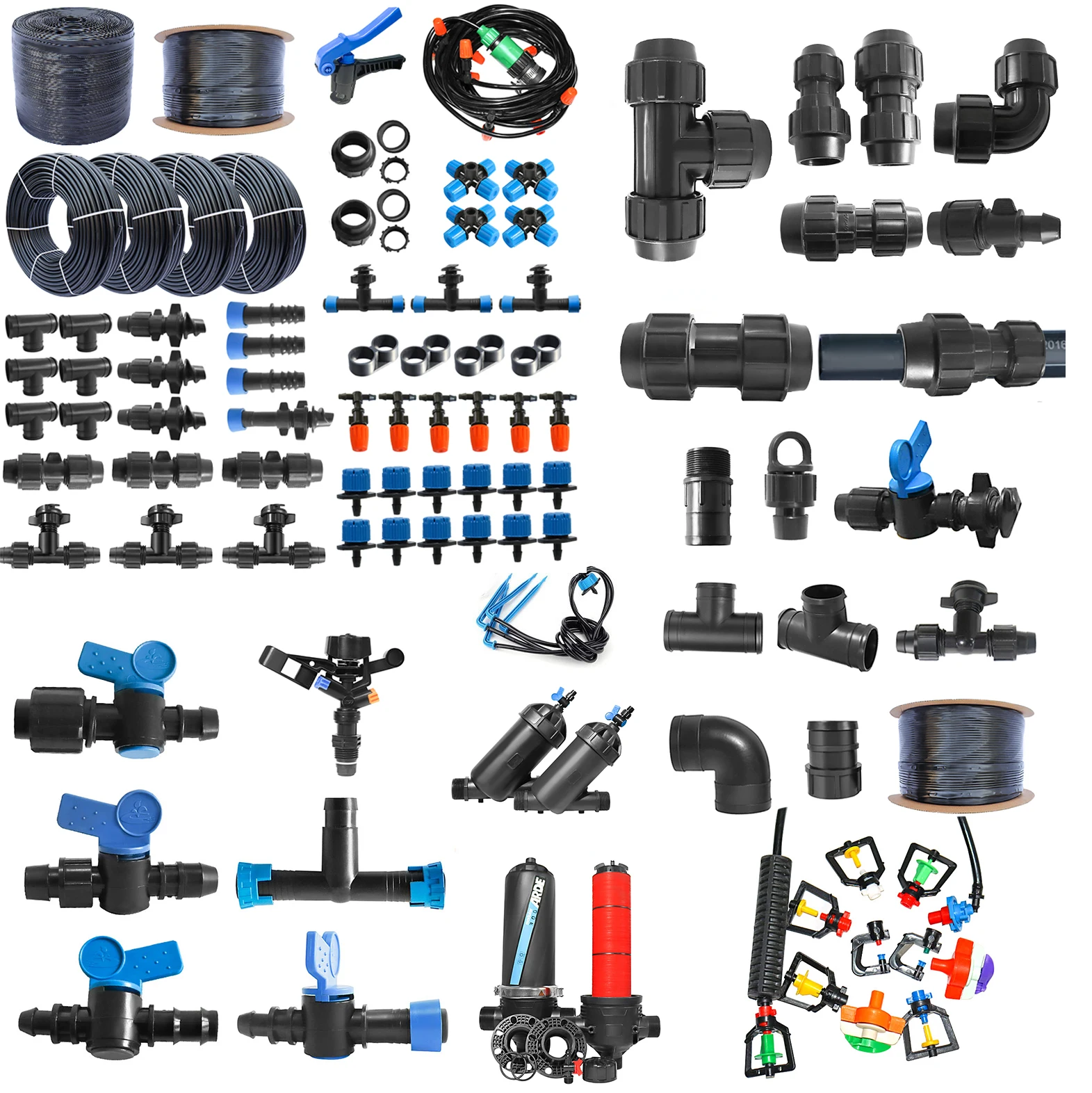 Farm Valves Set Full Kits Drip Irrigation Tape End Fitting Small Drip Irrigation System for Greenhouses