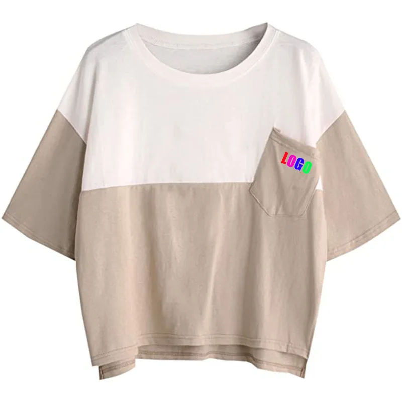【最終お値下げ】Color Block Half Sleeve Tops Women's Color Block Drop Shoulder Casual T-Shirt - Half Sleeve