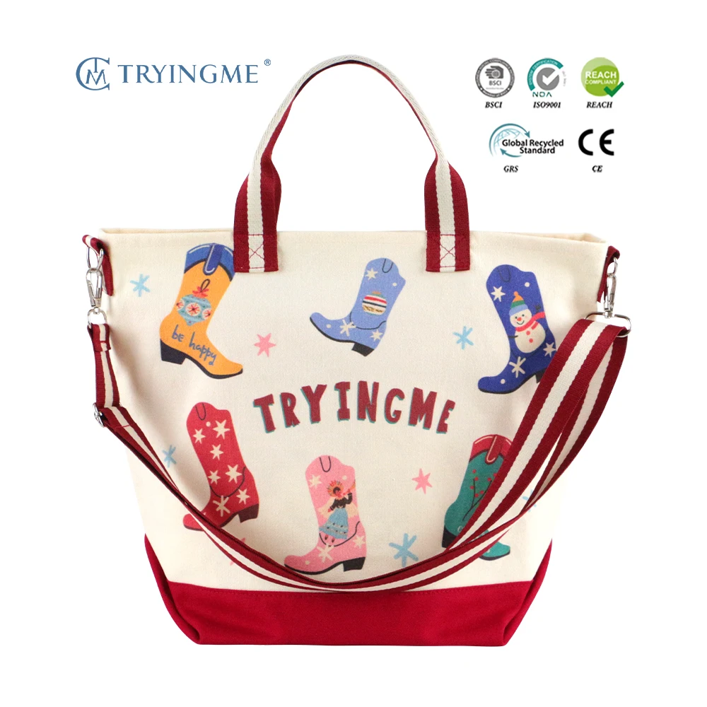 Christmas Eve Children Cartoon Canvas Medium Shoulder Strap Gift Shopping Bag Handheld Shopping Packaging Tote Bag