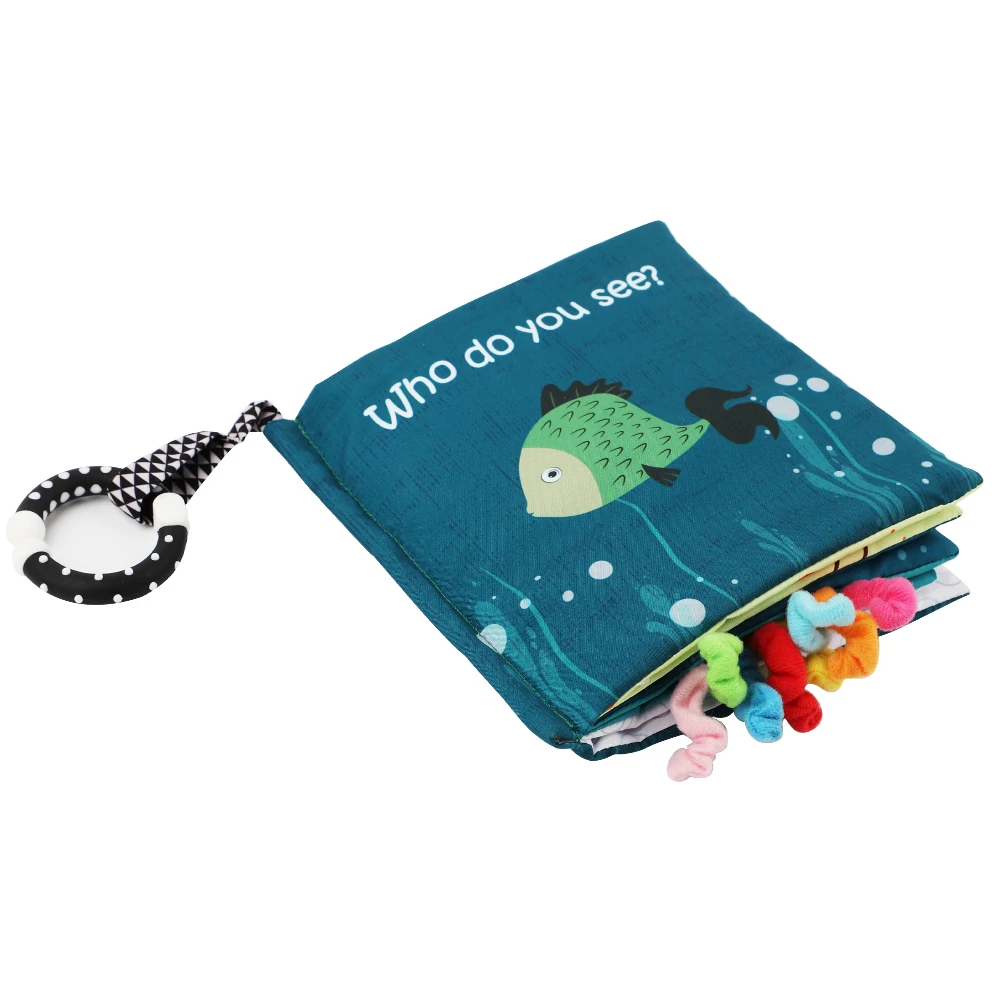Educational Toy Touch and Feel Handmade Baby Soft Fabric Cloth Book With Crinkle Flaps and Elastic Strings