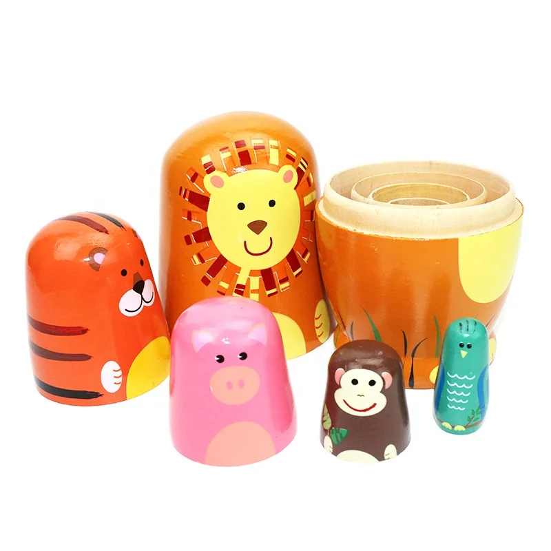 Cute Cartoon Animal Pattern Wooden Nesting Dolls Toy Gift Odm