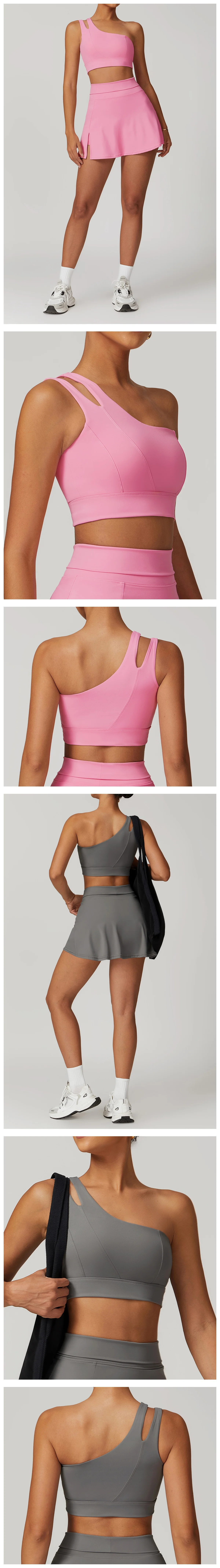 Ladies Customized Logo Sportswear irregular one-shoulder strap yoga bra Women's Summer fitness bra breathable yoga Gym Wear factory