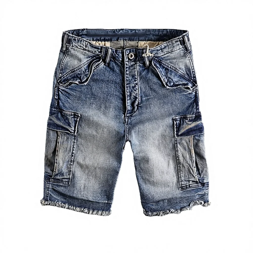 Summer New Men's Vintage Woven Mid Waist Boot Cut Stretch Quick Dry Denim Shorts Blue Black 100% Cotton OEM Serviced Customized