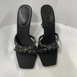 QuiteS 2026 Women's Slip-On Open Toe Ultra High Heel Cross Sandals Real Silk Stiletto Shoes New Rhinestones Satin Upper Summer