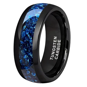 Coolstyle Jewelry 8mm Mens Womens Fashion Jewelry Engagement Wedding Bands Blue Gemstone Inlay Tungsten Carbide Ring