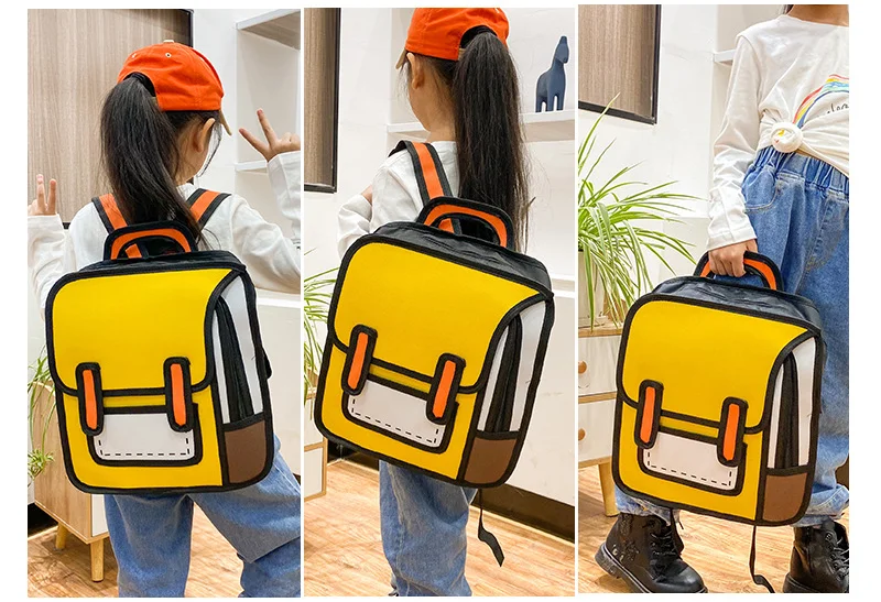 Durable 2D Cartoon Nylon Backpack Stationary School Supplies Bag