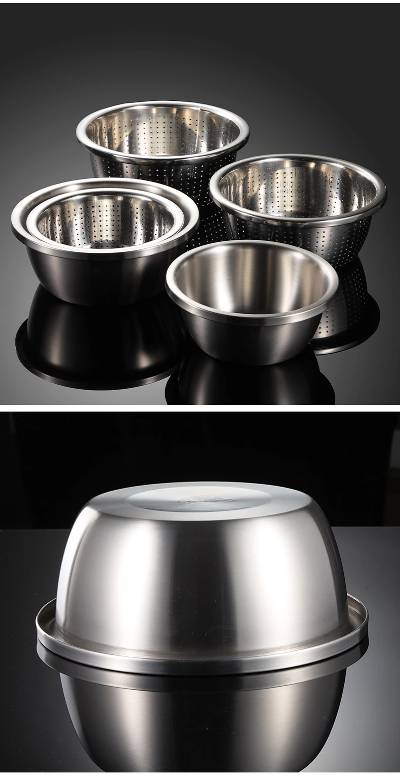 304 Stainless Steel Basin Household Thickening Cooking Kneading Kitchen Wash Basin Soup Leaching Egg Basin Wholesale 3015001