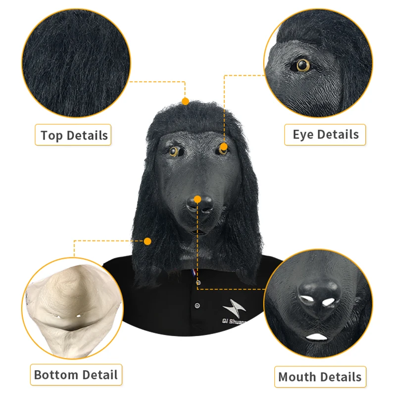 Pretty Realistic Dog Full Face Mask  Animal Headgear Costume Latex Poodle Mask Christmas Party Masks