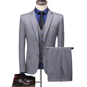 OEM Men's Plaid Casual Blazer Business Suits Slim Fit Three Piece Suit Set for Men