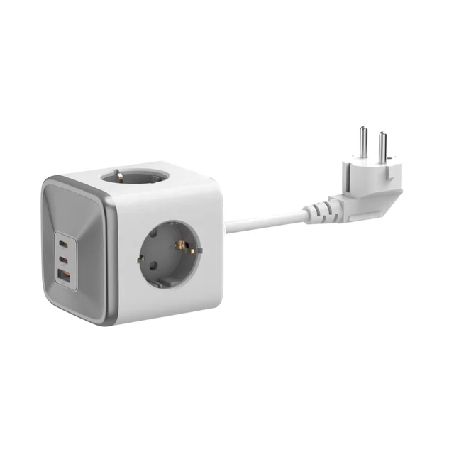 EU-33W New Design Powercube with 4 Outlets 3 USB Data Cable Ports(1 USB-A/2 USB-C) and A Straight Plug powercube fast charger