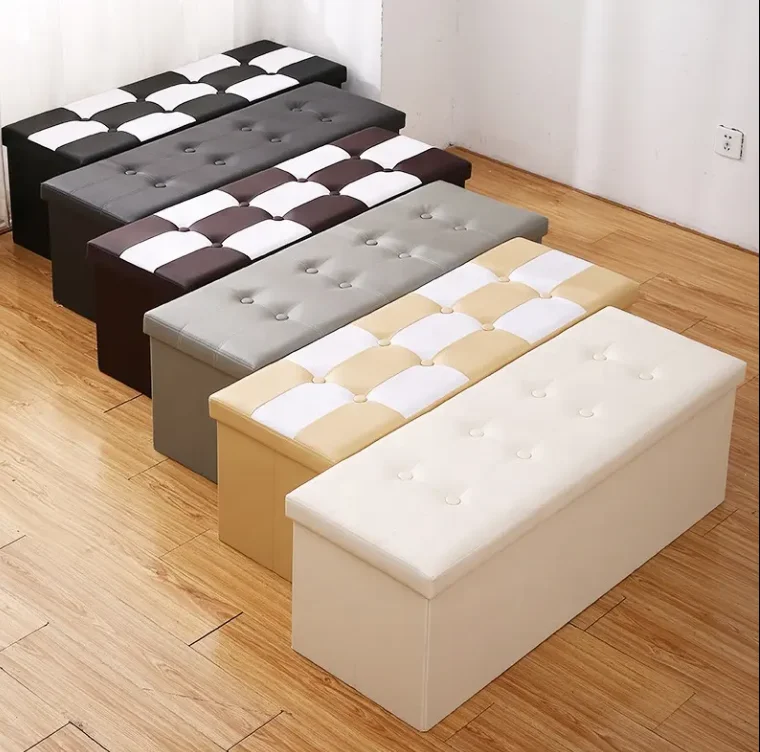 Folding Storage Ottoman Bench Custom Rectangular Black PU Leather Bedroom Modern Design Caishi High-quality Customizable factory