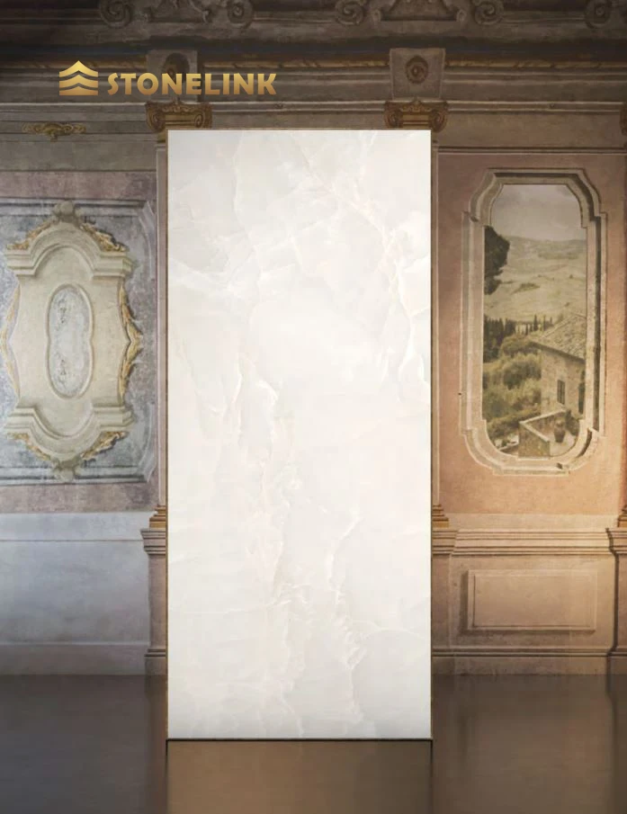 Stonelink Customized Natural Backlit Translucent Polished Rose Pink Onyx Marble Stone Slabs for Tiles Vanity Tops