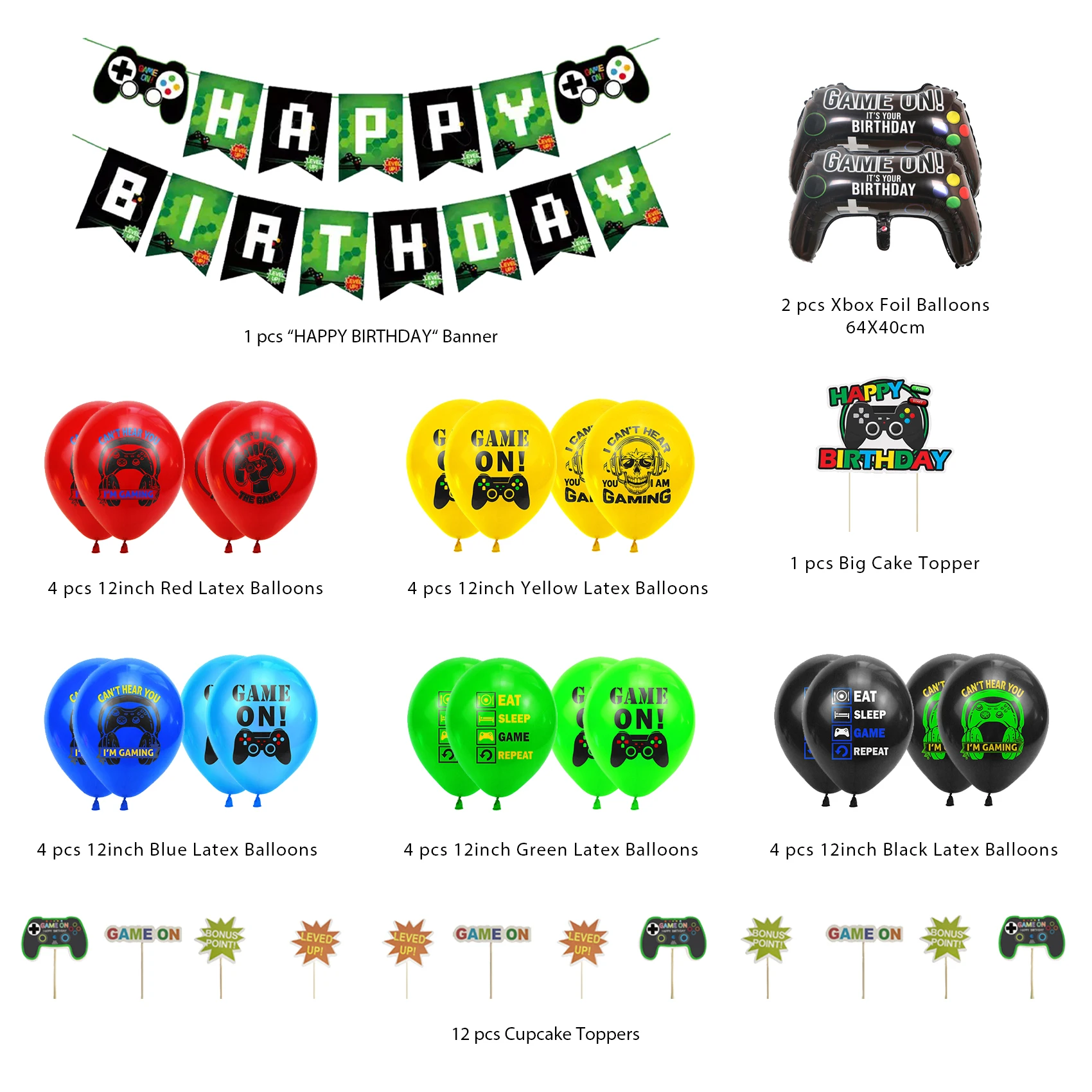 Jogo em balões eu estou gaming preto verde látex balões tema do jogo feliz  aniversário banner