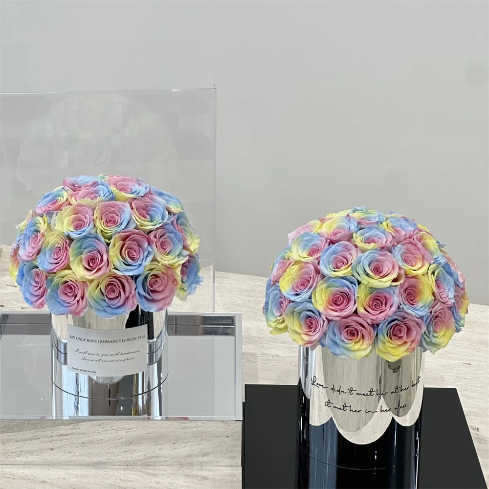 Wholesale Valentine Day Rose Colorful Candy Colors Rose Gift Box Real