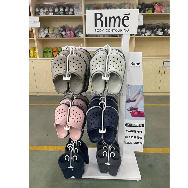Merchandising Wire Mesh Footwear Crocs Display Rack Fixture Free Standing Shoe Metal Hanging Slipper  Display Stand