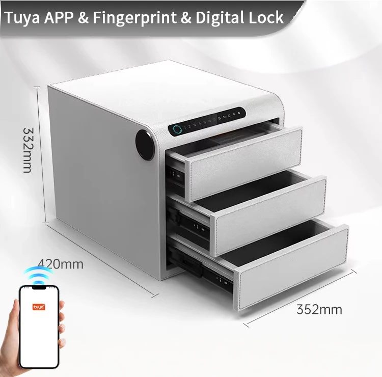 F2-3A CEQSAFE Smart All-steel Material Multilayer Digital Security Fingerprint Drawer Luxury Leather Safety Box for Hotel Rooms