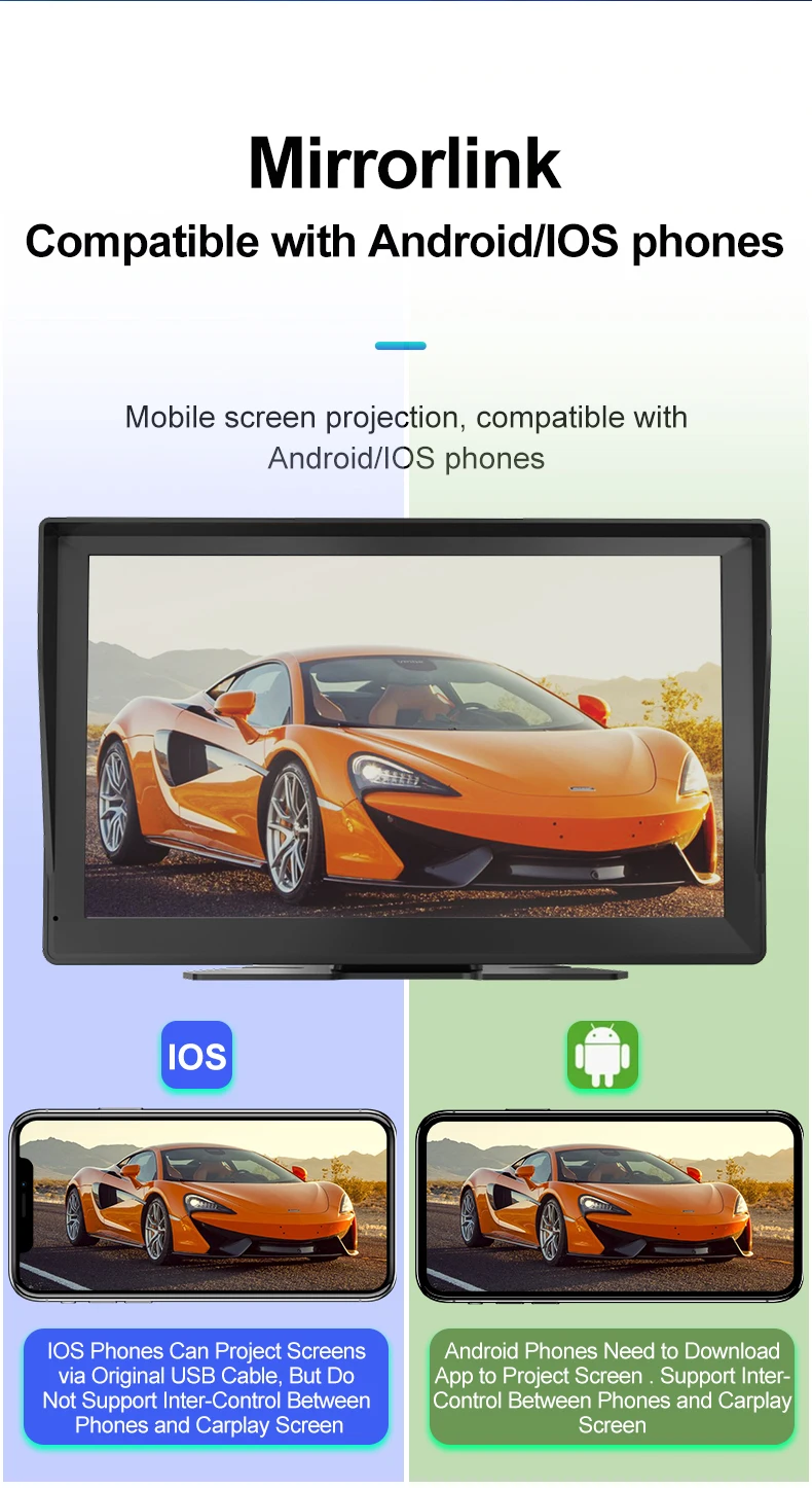 Portable Apple Carplay Screen for Car, 7 Inch IPS Touchscreen Car Stereo  Support Wireless Carplay&Android Auto, AirPlay, Bluetooth, Mirror  Link/Mic/TF/USB/AUX for All Vehicles - K&F Concept