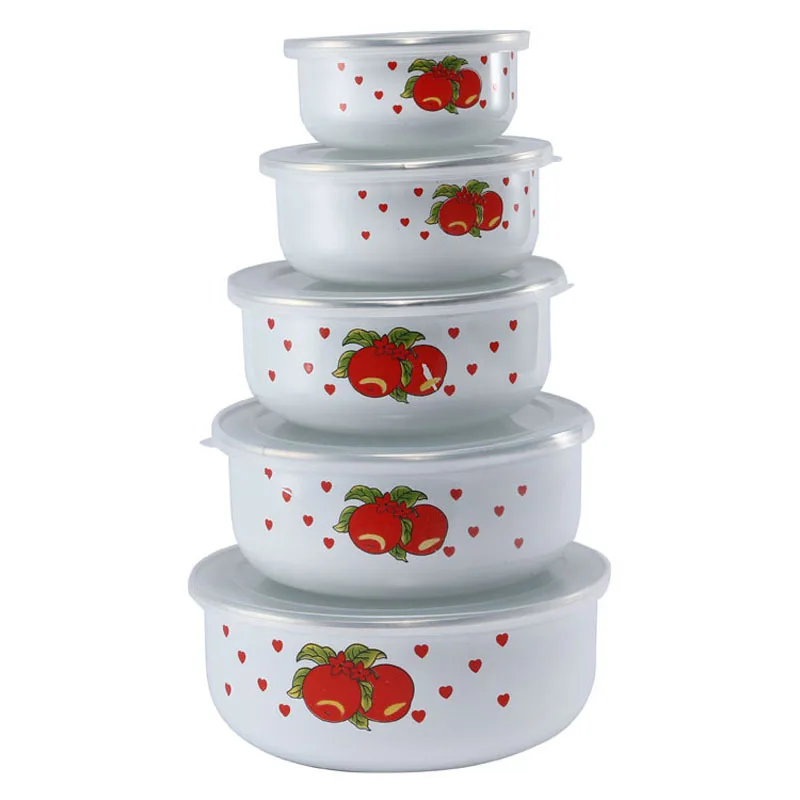 Reoona Pattern 10-18cm Salad Bowl Set Good Quality 5-Piece Enamelware Food Grade Fresh Storage Country Ceramic Dish 5-Piece Set