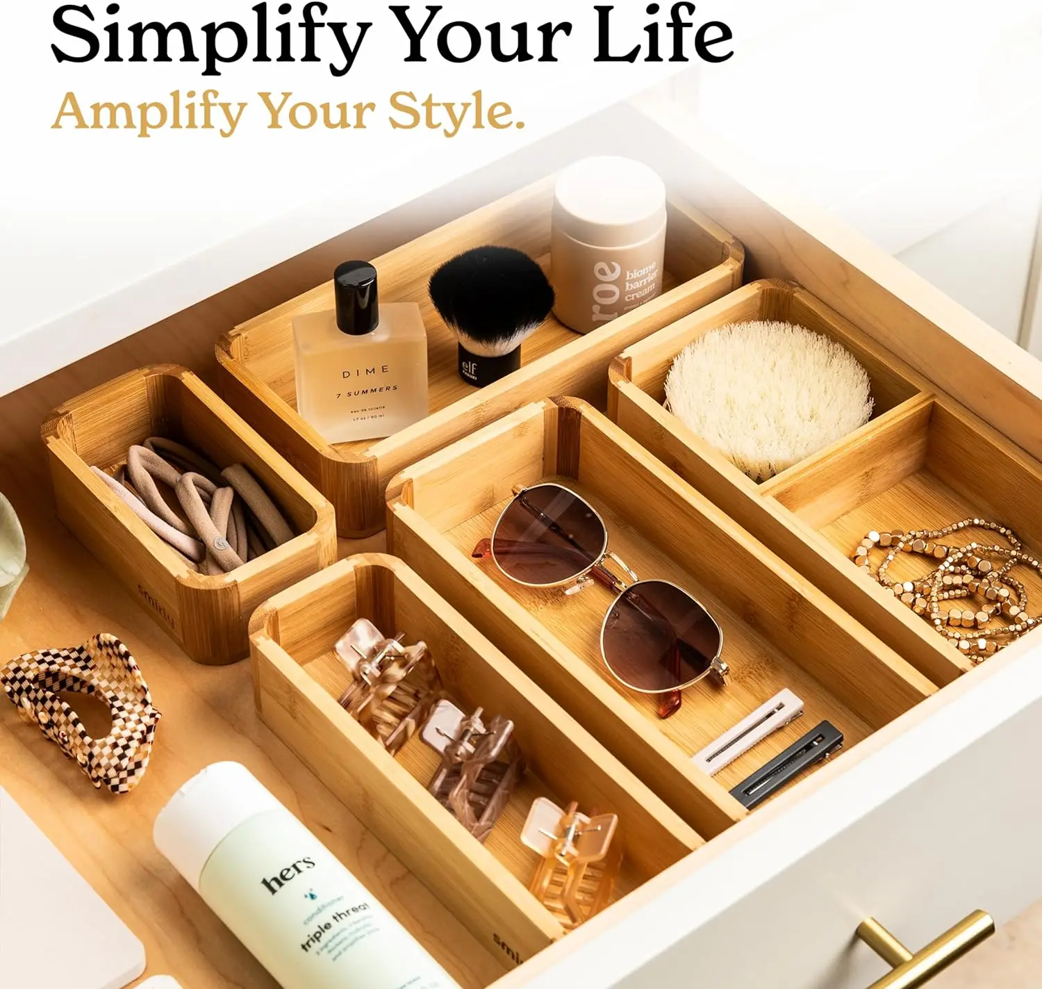 Set Di 5 Organizer In Bambù Per Cassetti – Divisori E Vassoi Portaoggetti Multiuso Per Cucina, Bagno, Ufficio E Trucchi – Misure Varie