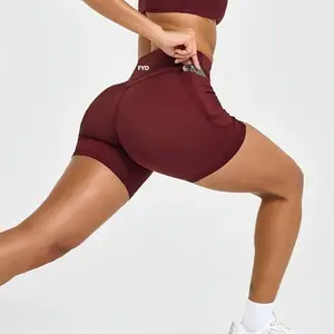 Custom Quick-Drying High-Waisted Yoga Shorts Cross-Waisted Tight Yoga Pants Women Outdoor Running Sports Cycling Pants Pocket