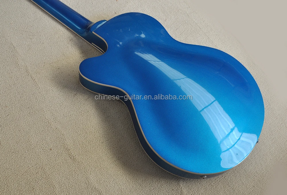 Flyoung Metal Blue 5 Strings Electric Bass Guitar Rosewood Bass Guitar Side Hole Body Bass