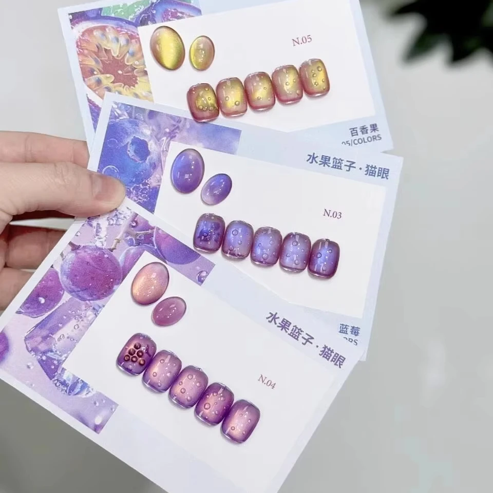 MANFEI UV Nail Polish Gel 7 Colors Summer Item Popular Galaxy & Fruit Cat's Eye Design French Style LED Lamp Magnet Material