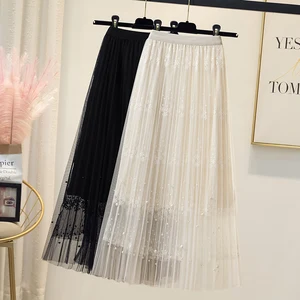 Sweet Natural Mesh Athletic Skirts for Women Plain Dyed Breathable Fabric Knee-Length A-Line Design for Outdoor Activities