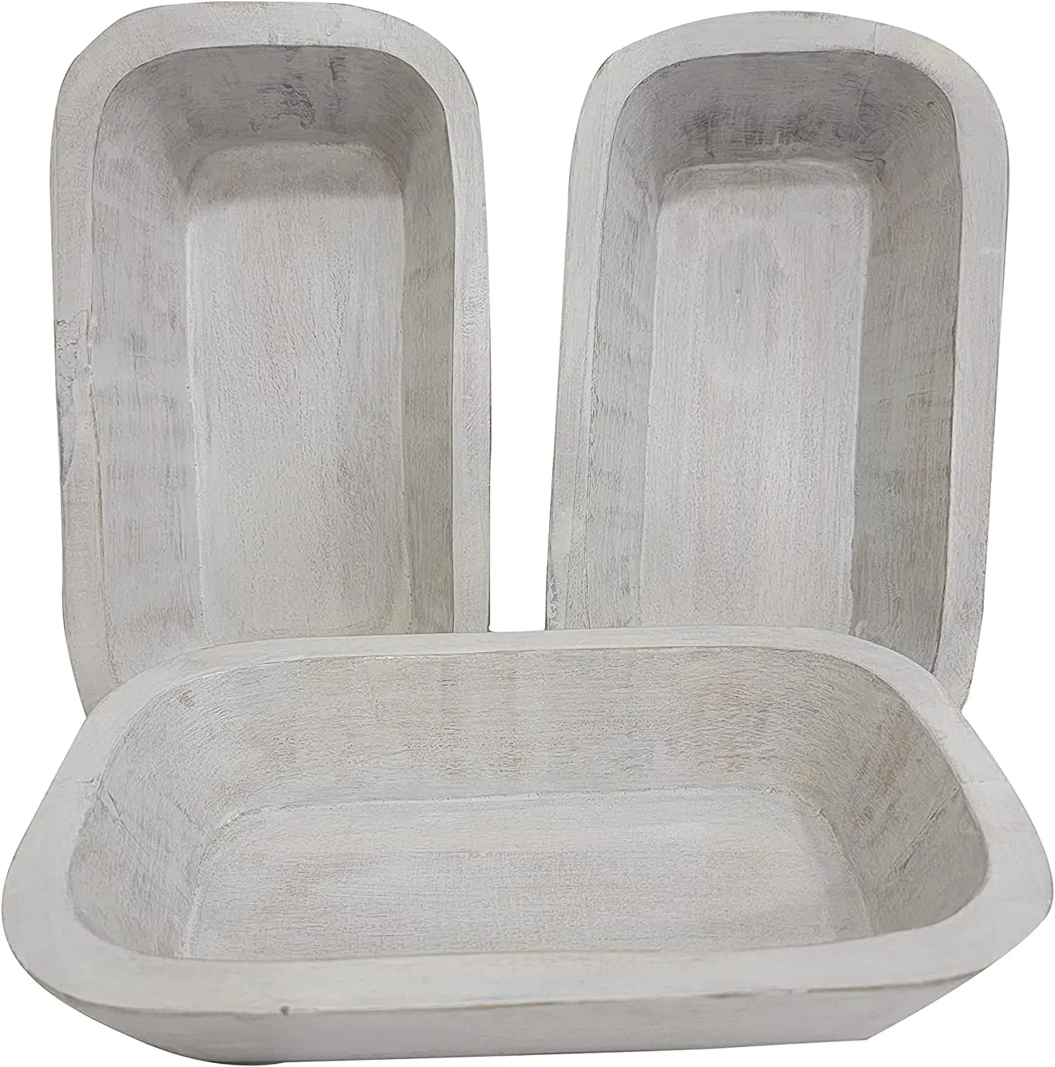 Wholesale 3 Set White Rustic Antique Small Wooden Dough Bowl Oblong