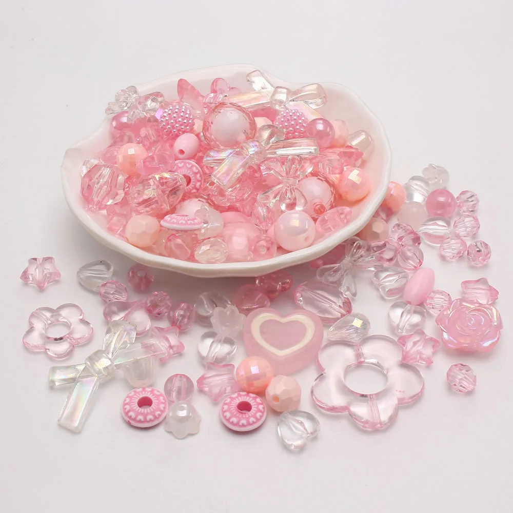 120 Perline Acriliche Assortite Forma Fiore Cuore Stella Farfalla - Kit Fai Da Te Per Bracciali E Gioielli - Colori Pastello - 4