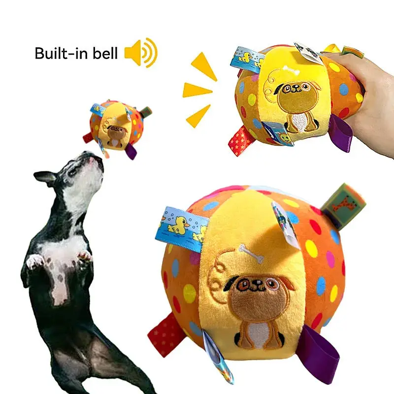 Plush Dog Vocal Toy Ball Funny Interactive Pet Toys with Bells Cleaning Tooth Chew Toy for Small Large Dogs Cats Puppy Plaything