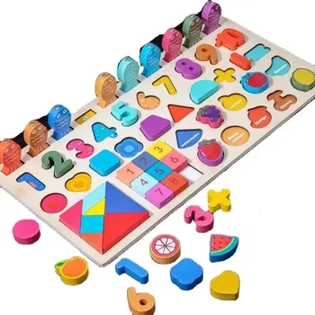 Wooden logarithmic board multifunctional operation magnetic fishing children's enlightenment cognitive educational toys
