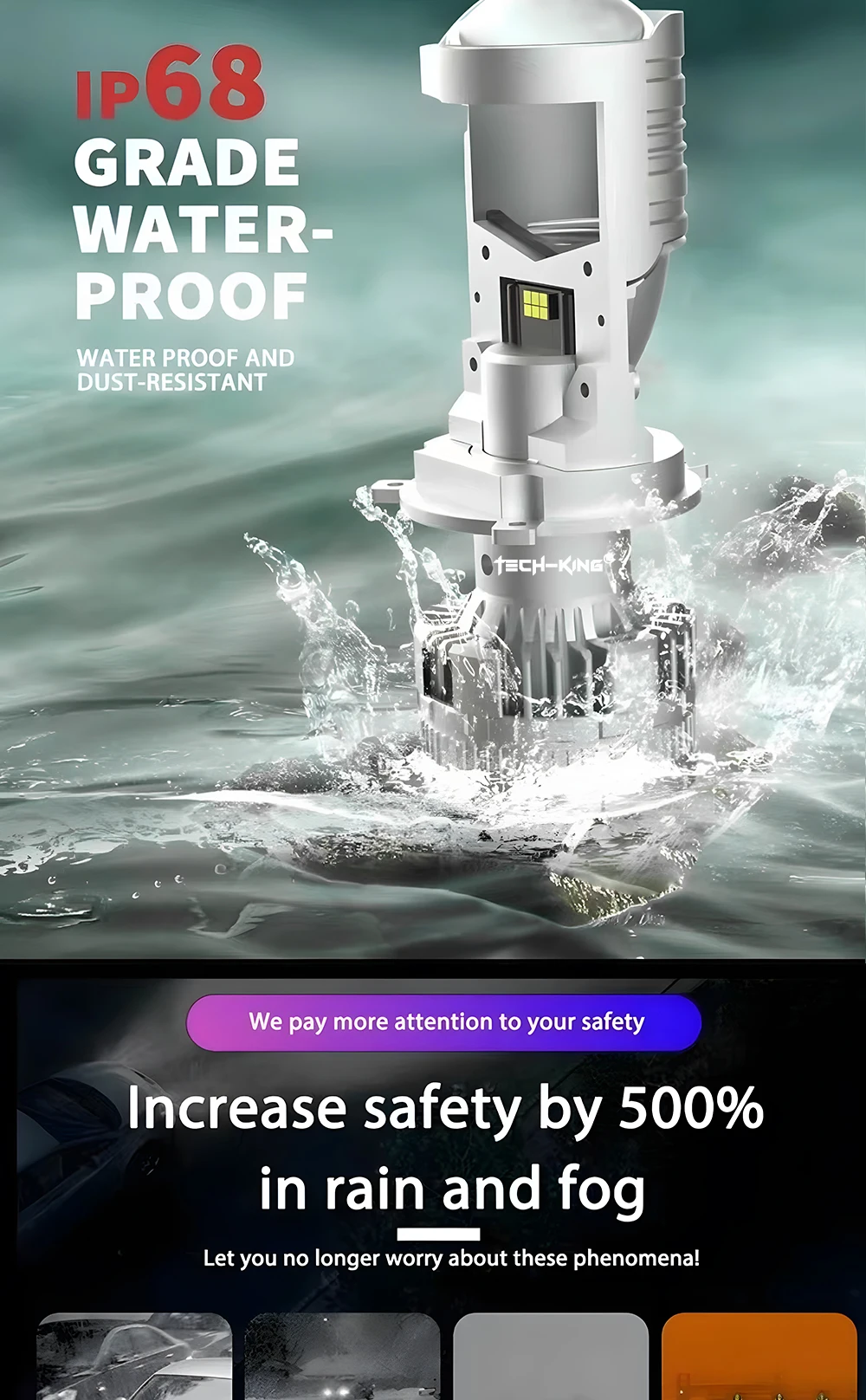 TECH-KING Super Factory Manufacture Bright Car Headlight High Beam Low Beam 160W H4 Mini Bi-led Projector Lens Led Headlight