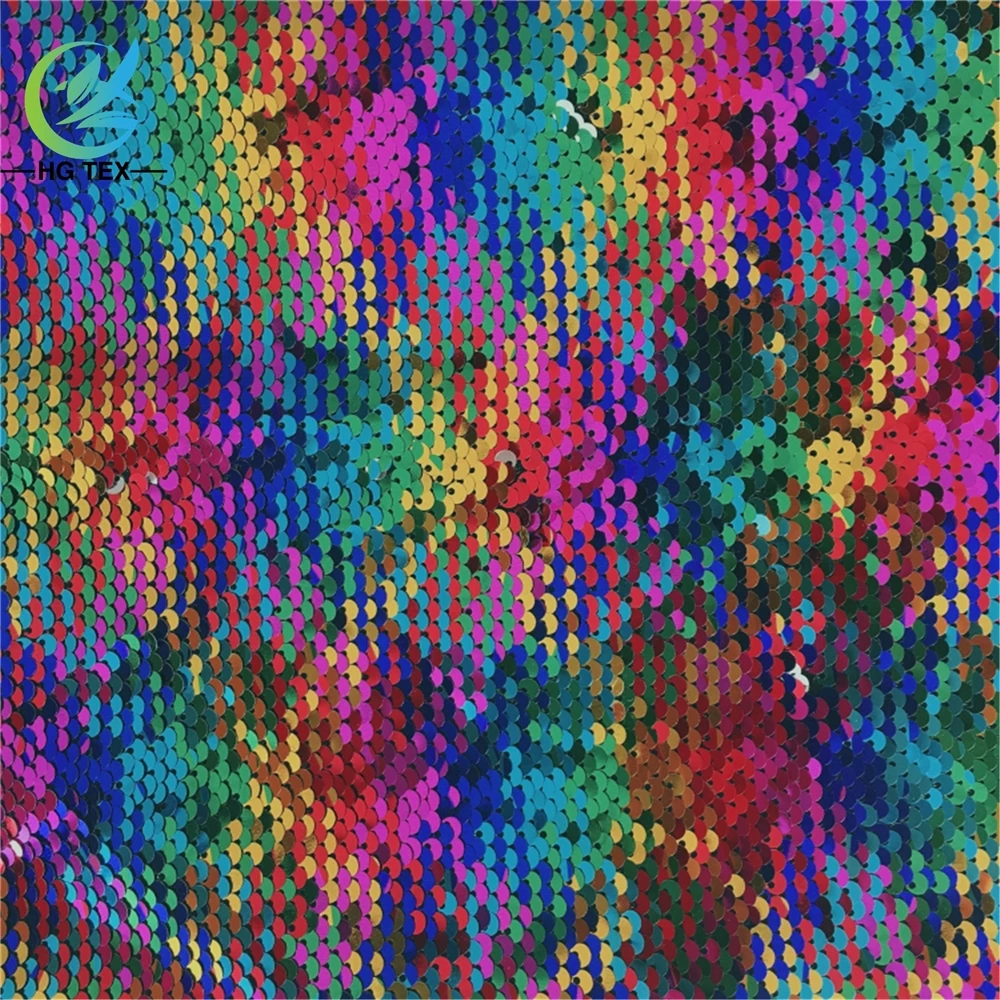 Iridescent Rainbow Reversible Sequin Paillette Mesh Embroidery Material Fabric for Fancy Dress