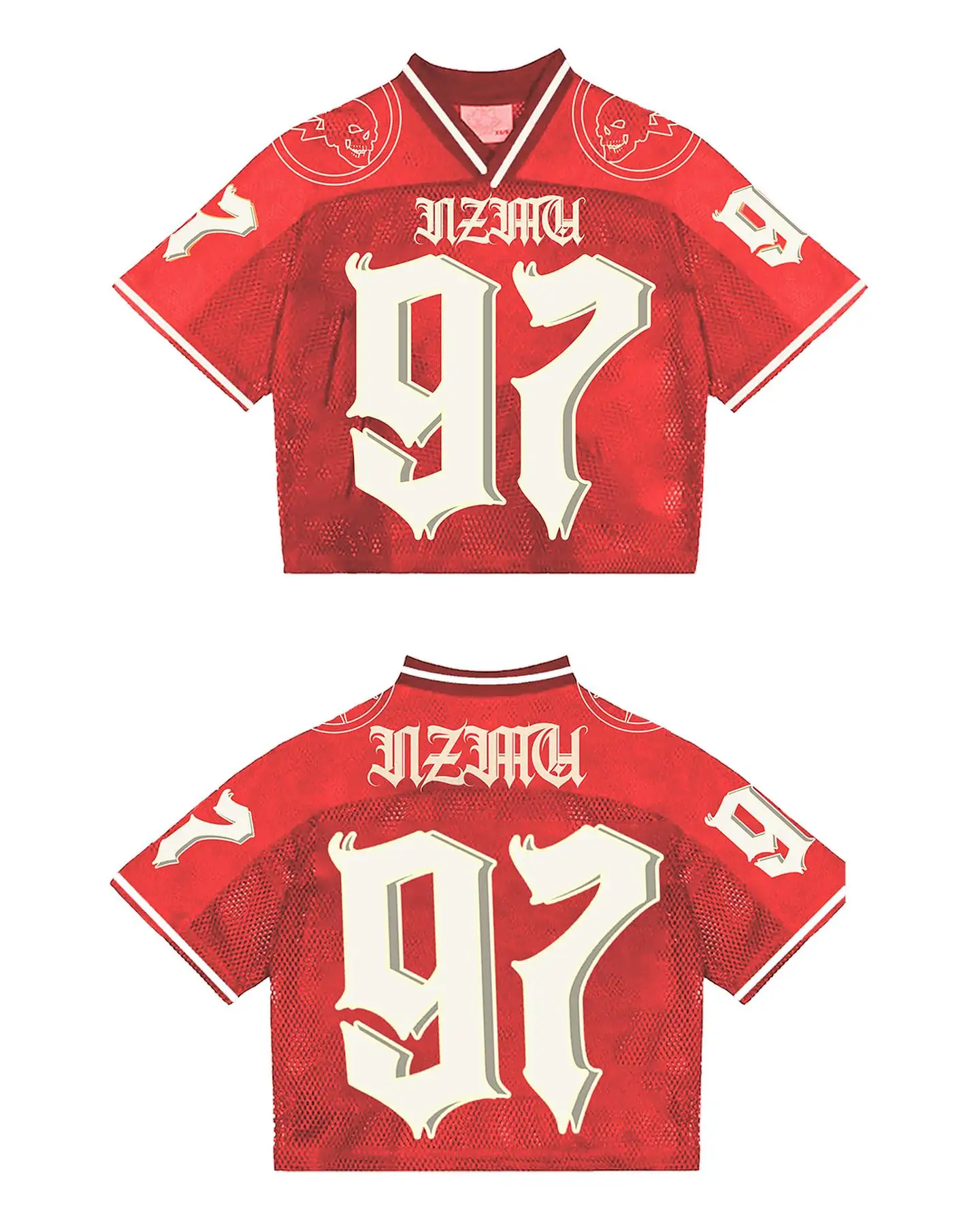 Customized Streetwear Print Short Sleeve V Neck Boxy Mesh Retro Vintage T-shirt Soccer Basketball Shirts Football Jersey for Men gallery 8