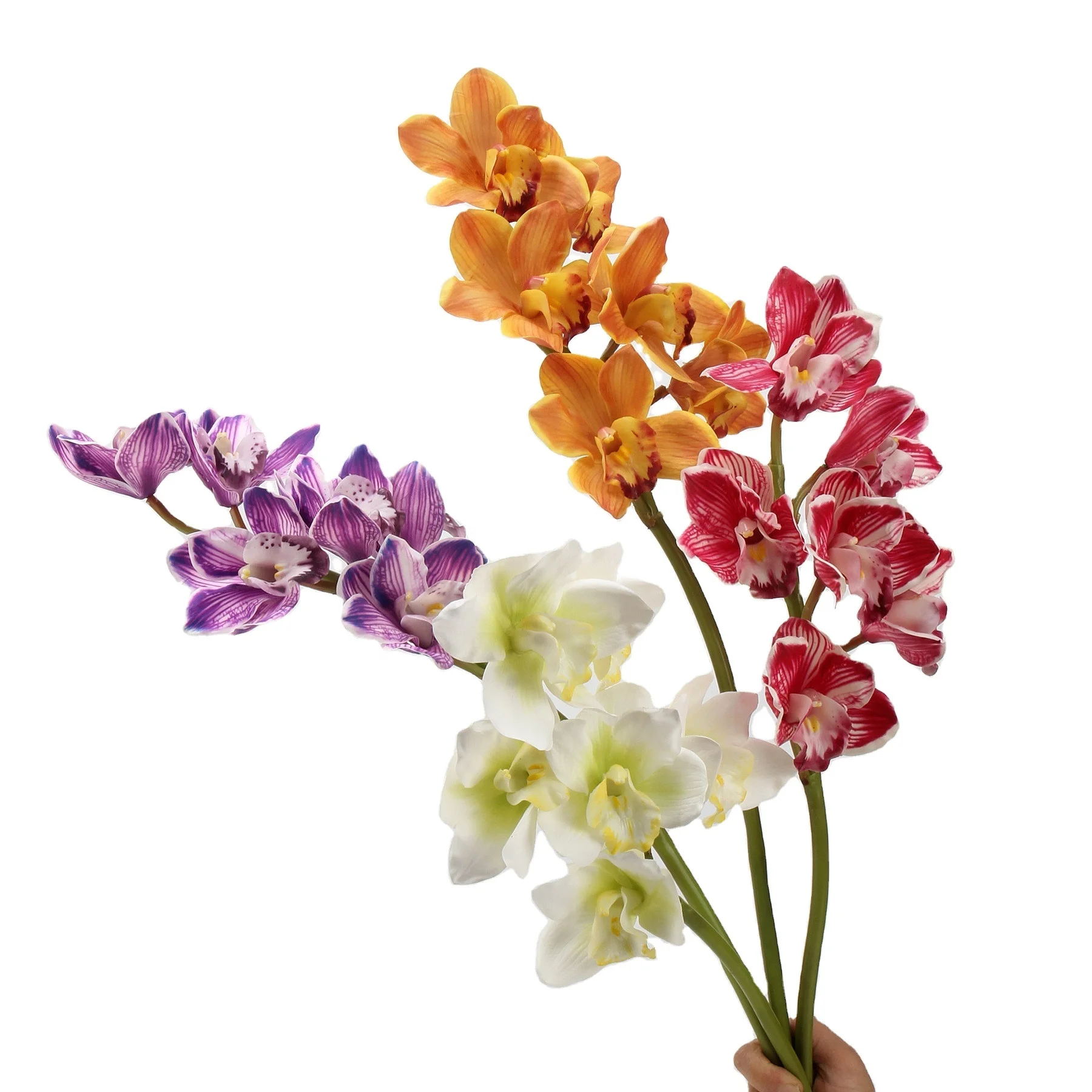 High Quality 6 Heads Artificial Cymbidium 68CM Orchid Real Touch Flower for Shopping Mall Home Decoration