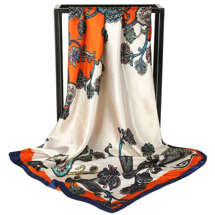 90*90CM Custom Logo silk big square scarf hot style satin print ladies silk scarf AliExpre new wild scarf women