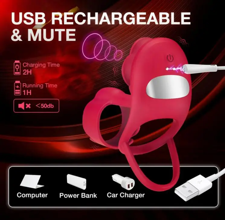 3 in 1 Silicone Penis Ring Vibrator with Rose Vibrating Cock Ring Adult Sex Toys for Men Couple Pleasure Remote Control Durable%