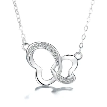 Creative Design Rhodium-Plated S925 Sterling Silver Love Bow Pendant Necklace for Women