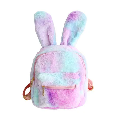Новинка Осень-зима 2021, Стильная красивая пушистая школьная сумка с милыми кроличьими ушками, сумка для девочек, плюшевый рюкзак с заячьими ушками