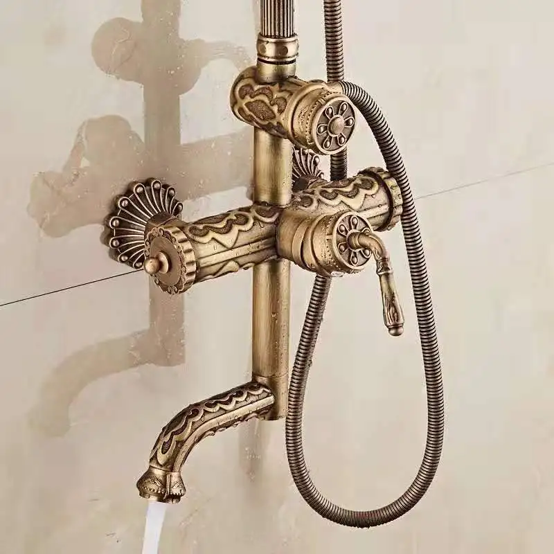 Vintage Style Antik Messing Bambus Design Dusch set Badezimmer Regen dusche  Wasserhahn Kopf